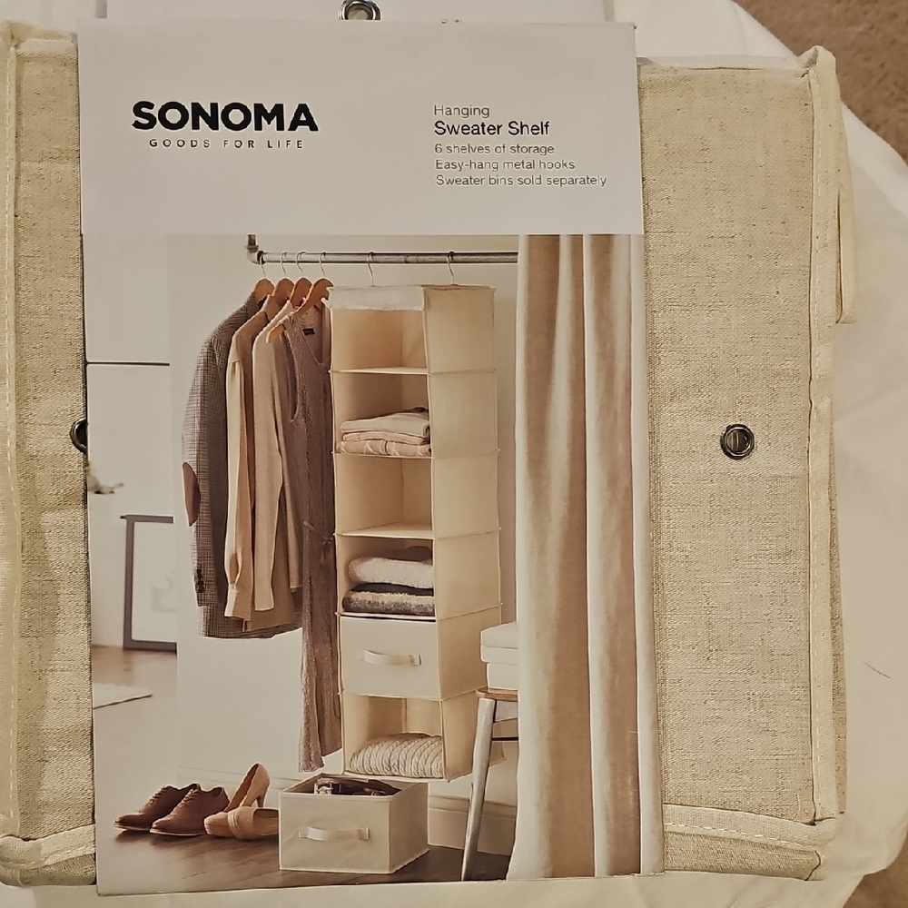 Sonoma Cream Closet Organizer with Hanging Rod and Shelves